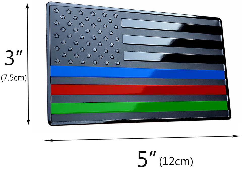 US Black Flag Emblem with Blue, Red and Green Lines for Cars, Trucks 5"x3" 1pcs