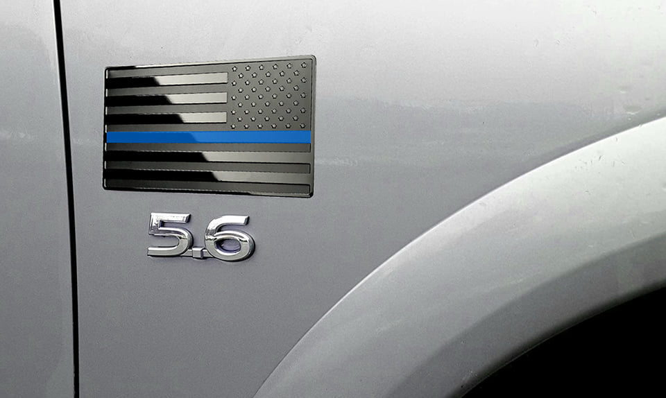 US Black Flag Emblem with Blue Line for Cars, Trucks, Wall 5"x3" 2pcs Forward and Reverse Set