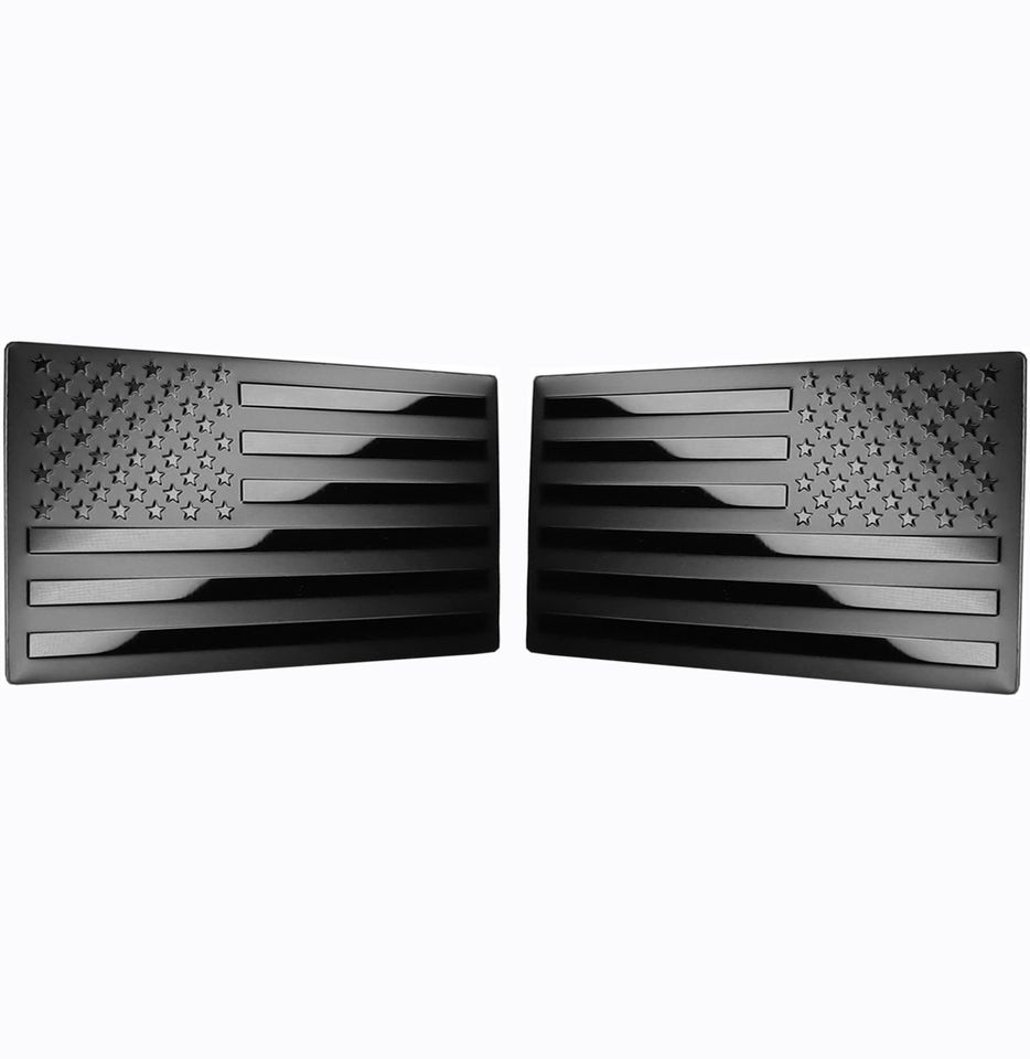 USA American Metal Flag Fender Emblem for Cars Trucks Forward and Reverse (5"x3", Black - 2 Pack)
