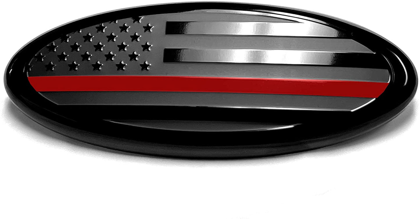 7" or 9'' American Black with Red Line Flag Emblem, Oval Decal for Ford F150 F250 F350