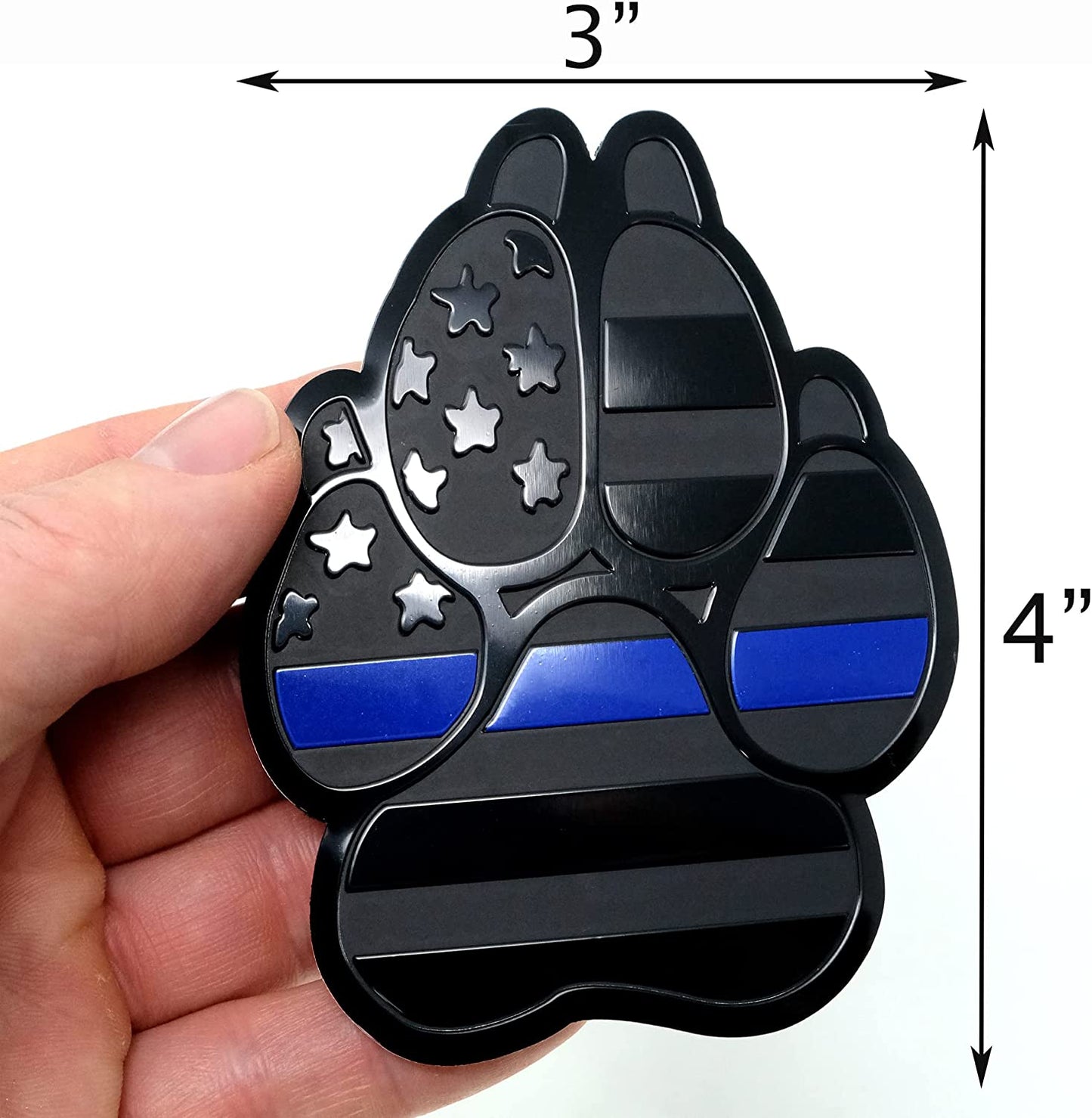 American Metal Flag Dog Paw K9 Unit Auto Fender Emblem for Cars Trucks (3"x4", Black with Blue Line)