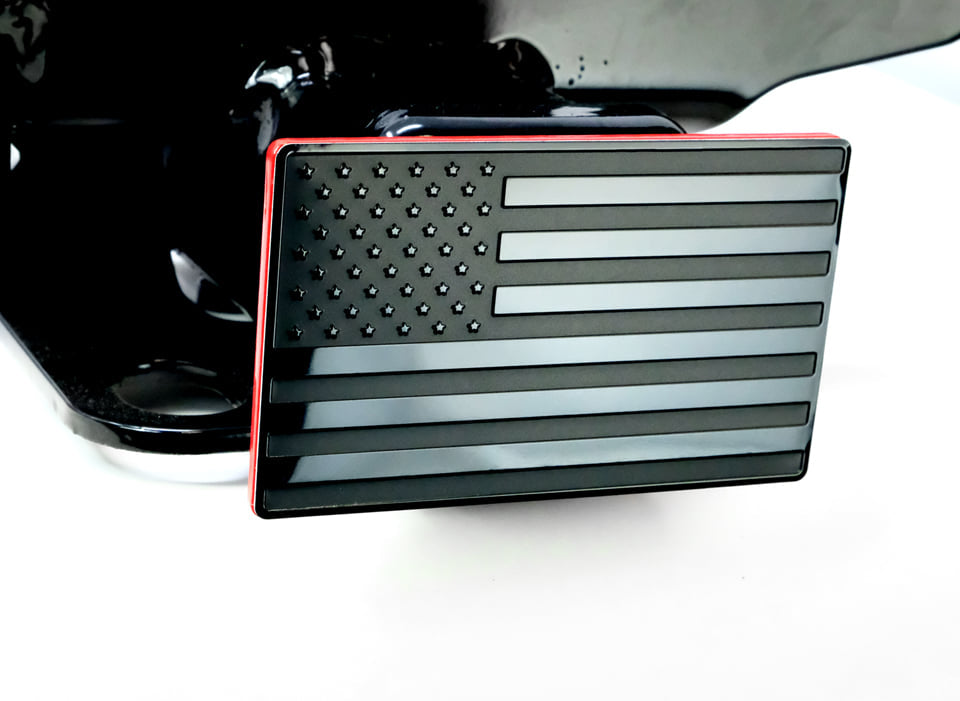 eVerHITCH USA Flag Hitch Cover Black on Red