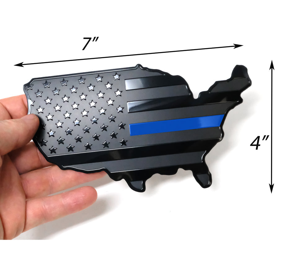 United States Map Flag Metal Trailer Hitch Cover Heavy Duty (USA Black with Blue Line Map)