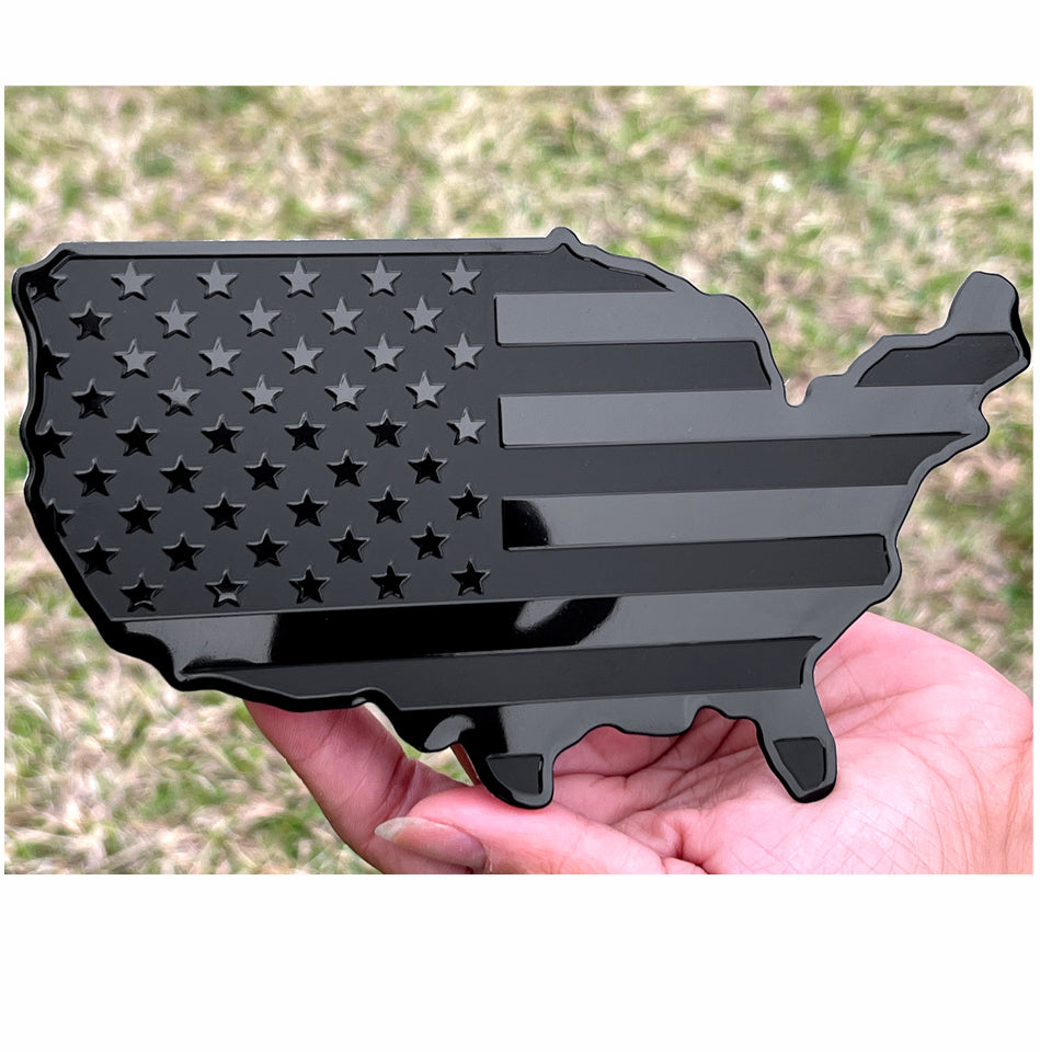 US Black Metal Map Flag Emblem for Cars, Trucks, Wall 7"x4" 2pcs Forward and Reverse