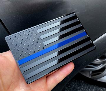 US Black Flag Emblem with Blue Line for Cars, Trucks, Wall 5"x3" 1pcs