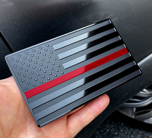 US Black Flag Emblem with Red Line for Cars, Trucks, Wall 5"x3" 1pcs