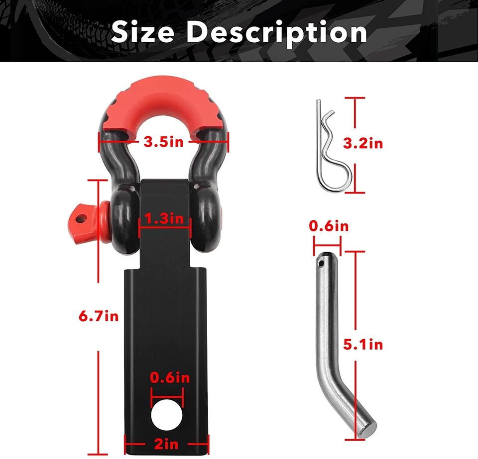 Shackle Hitch Solid Billet 2" Receiver 3/4inch D Ring for Trucks and SUV's