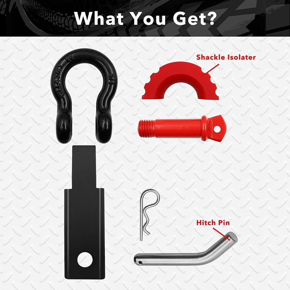 Shackle Hitch Solid Billet 2" Receiver 3/4inch D Ring for Trucks and SUV's