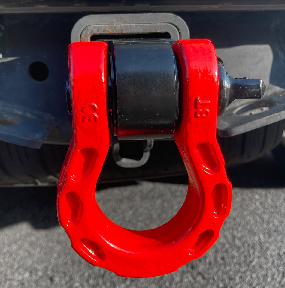 Shackle Hitch Solid Billet 2" Receiver with RED Mega D Ring for Trucks and SUV's
