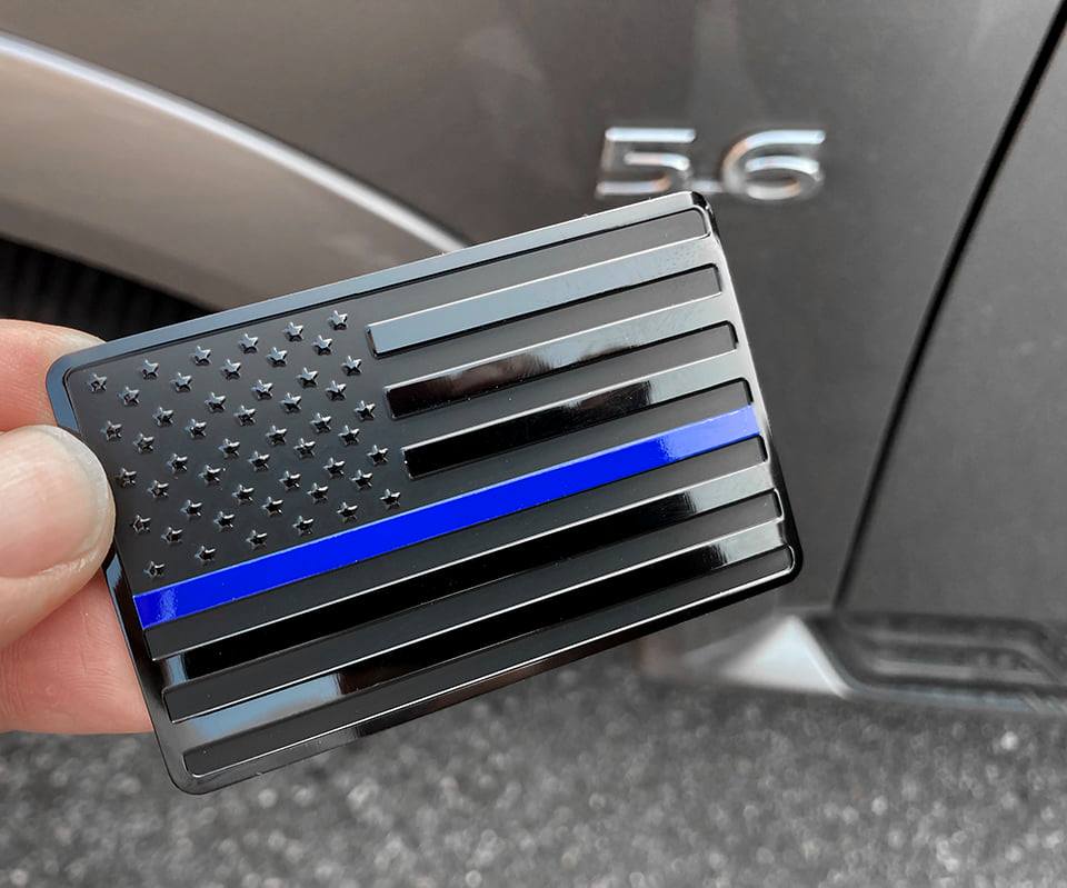 USA Black Metal Flag Emblem with Blue line for Cars, Trucks 2"x 3 1/4" 1pcs