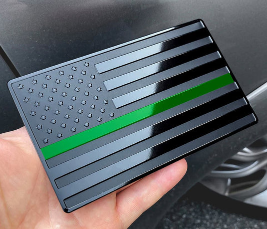 US Black Flag Fender Emblem with Green Line for Cars, Trucks 5"x3" 1pcs