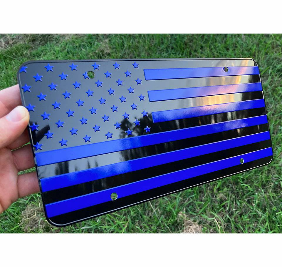 USA Black Blue Flag Aluminum Embossed License Plate 12"x6"