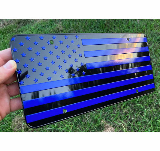 USA Black Blue Flag Aluminum Embossed License Plate 12"x6"