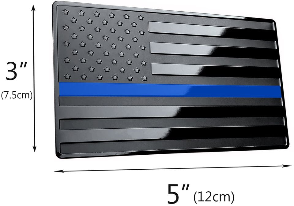 US Black Flag Emblem with Blue Line for Cars, Trucks, Wall 5"x3" 2pcs Forward and Reverse Set