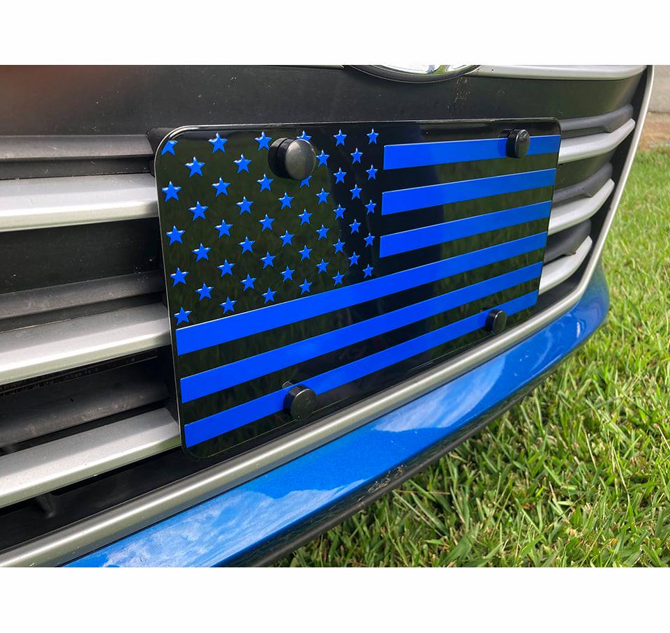 USA Black Blue Flag Aluminum Embossed License Plate 12"x6"