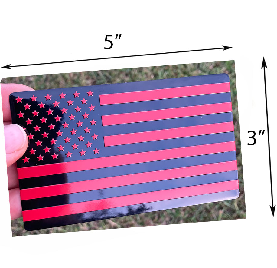 US Black Red Flag Fender Emblem for Cars, Trucks 5"x3" (Pair - Forward & Reverse)