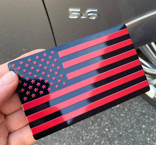 US Black Red Flag Emblem for Cars, Trucks 5"x3" 1pcs