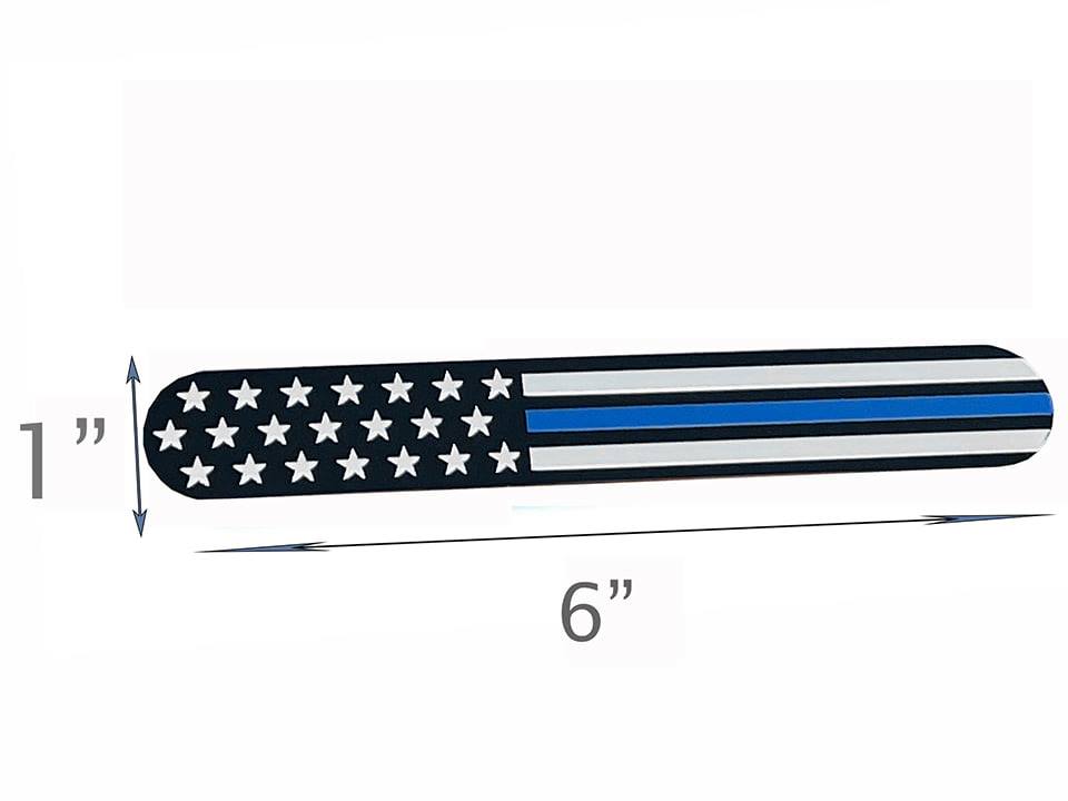 US Black Chrome Flag Fender Emblem with Blue line 6"x1" 2pcs