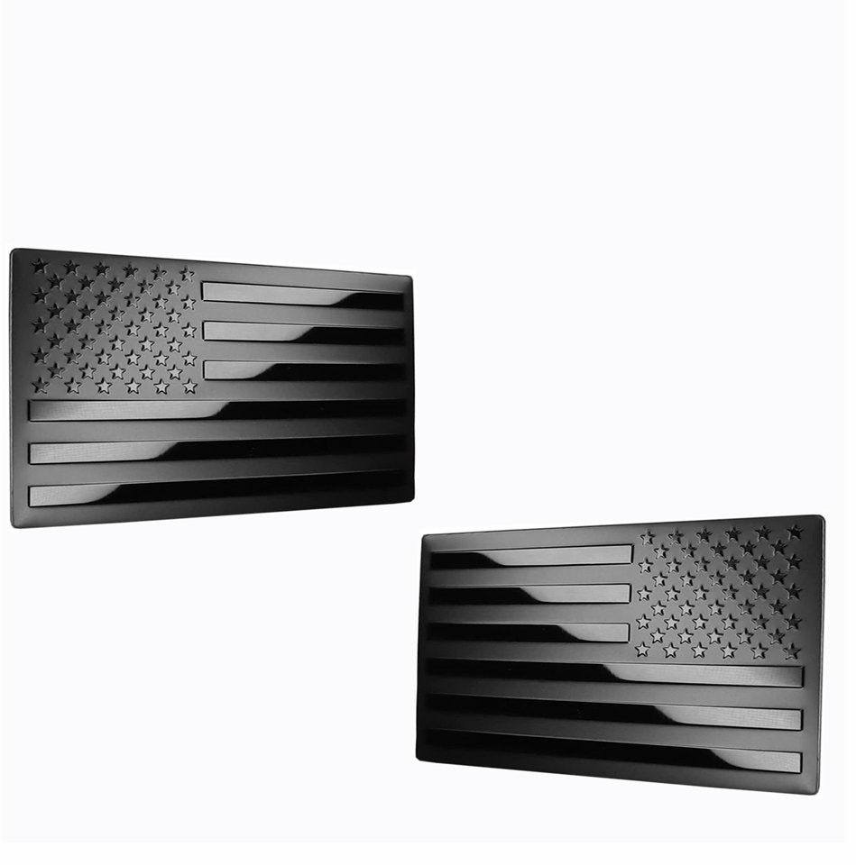 USA American Metal Flag Fender Emblem for Cars Trucks Forward and Reverse (5"x3", Black - 2 Pack)