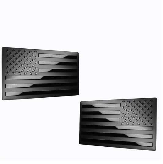 USA American Metal Flag Fender Emblem for Cars Trucks Forward and Reverse (5"x3", Black - 2 Pack)