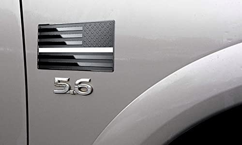 USA American Black Flag Metal Auto Emblem for Cars Trucks 2pcs Forward and Reverse Set (5"x3", White Line)