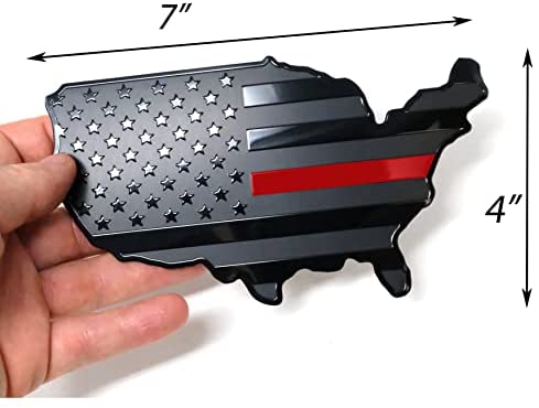 USA Map Black Flag Aluminum Emblem (Black with Red Line, 7"x4")
