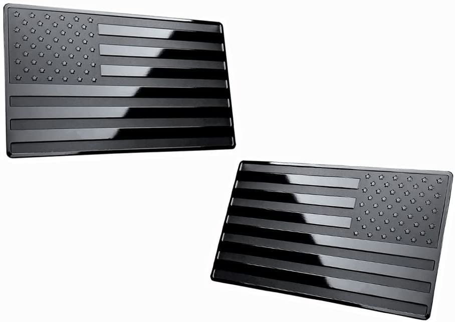 USA Black Metal Flag Emblem for Cars, Trucks 2"x 3 1/4" (2pcs, Forward and Reverse)