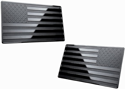 USA Black Metal Flag Emblem for Cars, Trucks 2"x 3 1/4" (2pcs, Forward and Reverse)