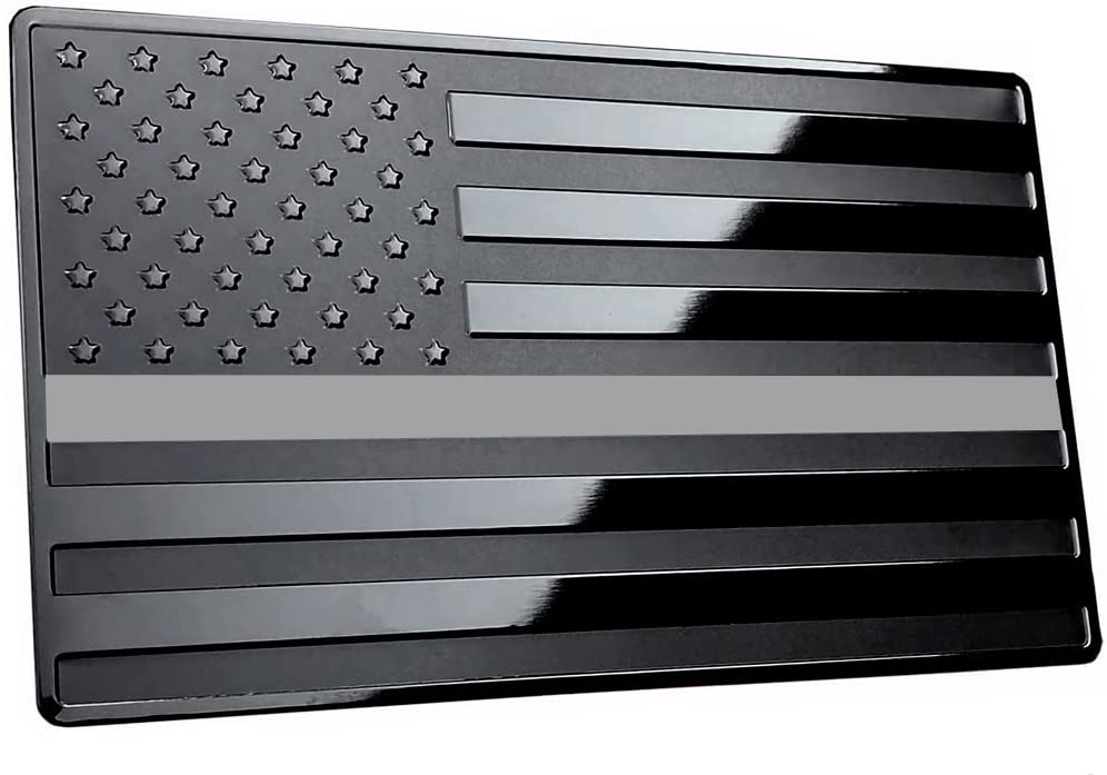 USA Black Metal Flag Emblem for Cars, Trucks 5"x 3" 1pcs (Grey Line)