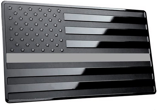 USA Black Metal Flag Emblem for Cars, Trucks 5"x 3" 1pcs (Grey Line)