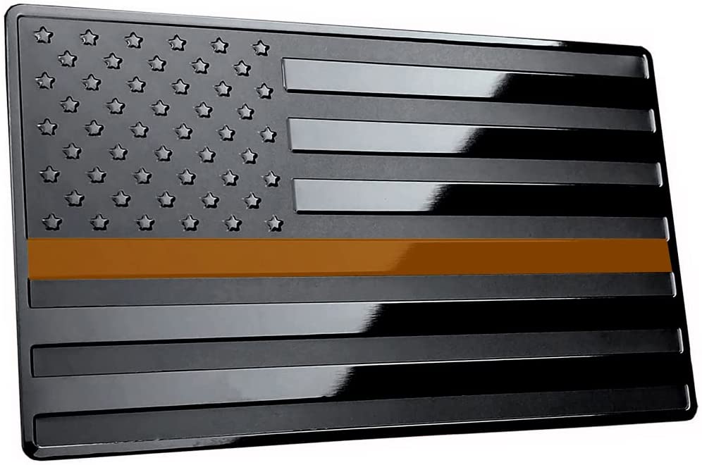 USA Black Metal Flag Emblem for Cars, Trucks 5"x 3" 1pcs (Orange Line)