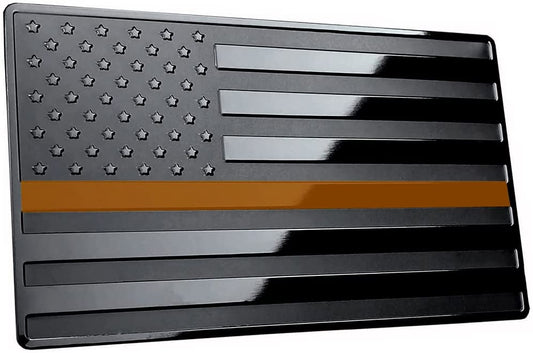 USA Black Metal Flag Emblem for Cars, Trucks 5"x 3" 1pcs (Orange Line)