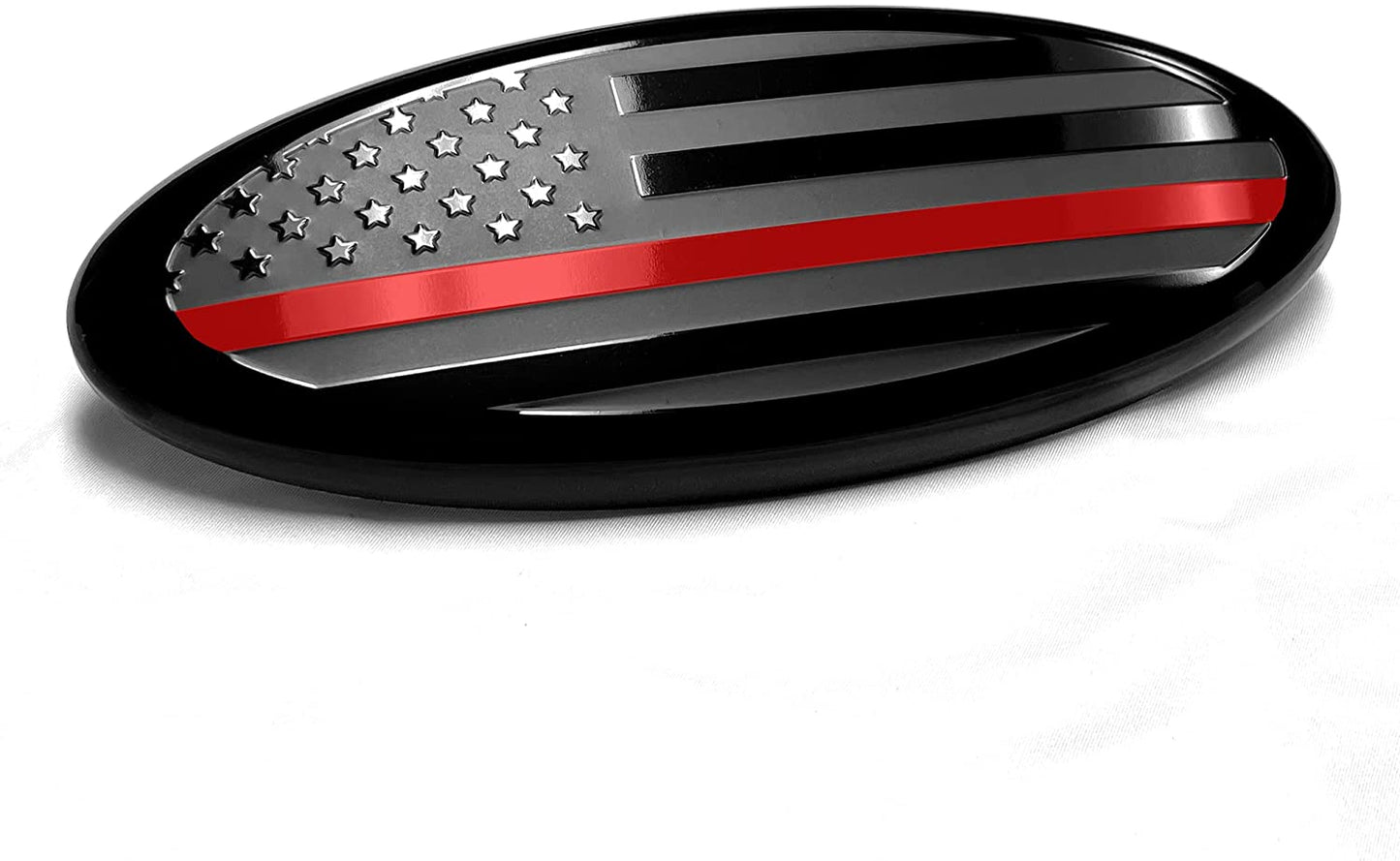 7" or 9'' American Black with Red Line Flag Emblem, Oval Decal for Ford F150 F250 F350