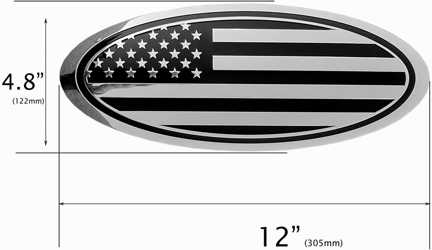 9.5" or 12" Black Flag Emblem Grille Aluminum Overlay American for Ford Rear Tailgate and Front