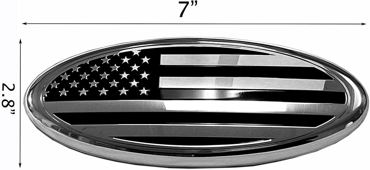 American Black and Chrome Flag Emblem, 7" or 9" Oval Decal Badge Nameplate for Ford F150 F250 F350