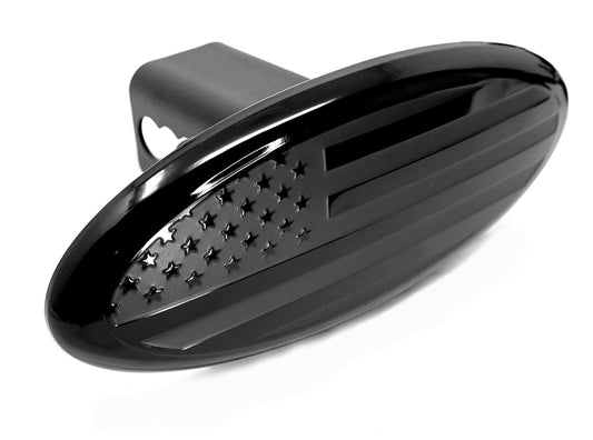 American Flag Black Oval Metal Trailer Hitch Cover (Fits 2", 2.5" Receivers)
