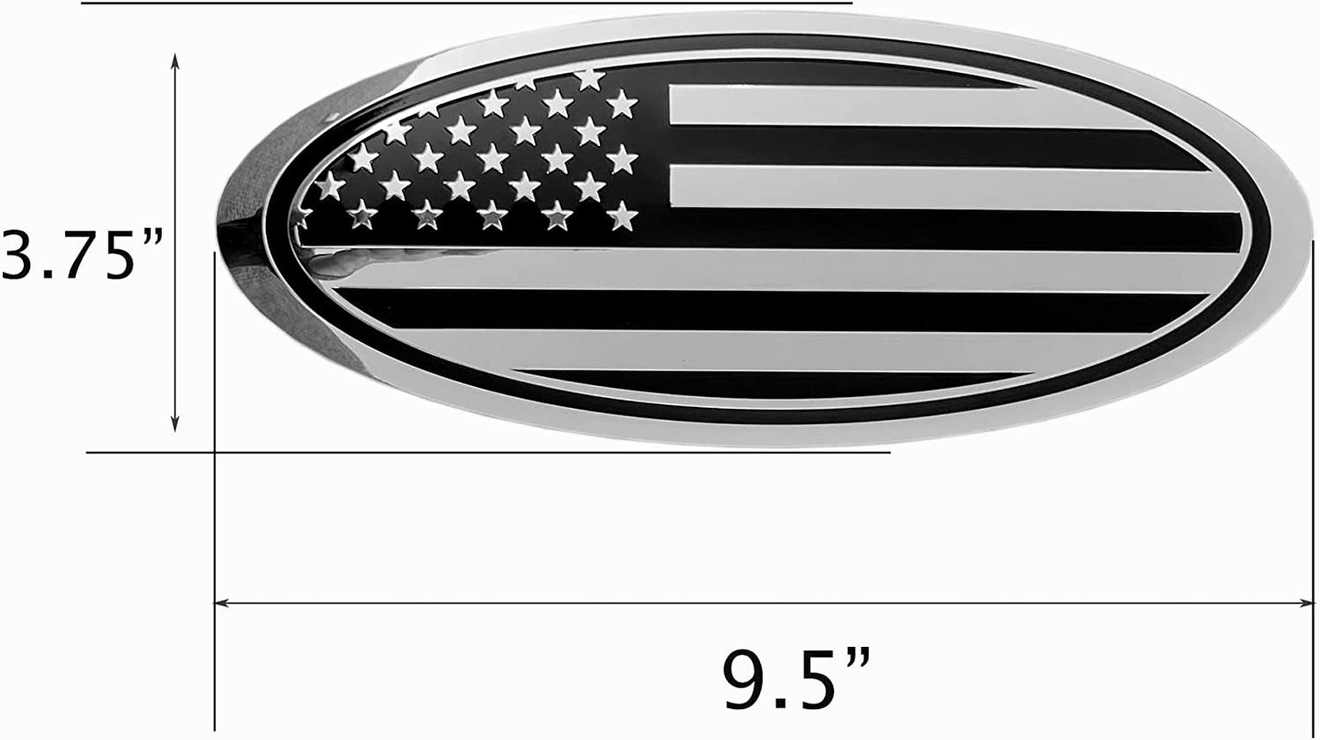 9.5" or 12" Black Flag Emblem Grille Aluminum Overlay American for Ford Rear Tailgate and Front