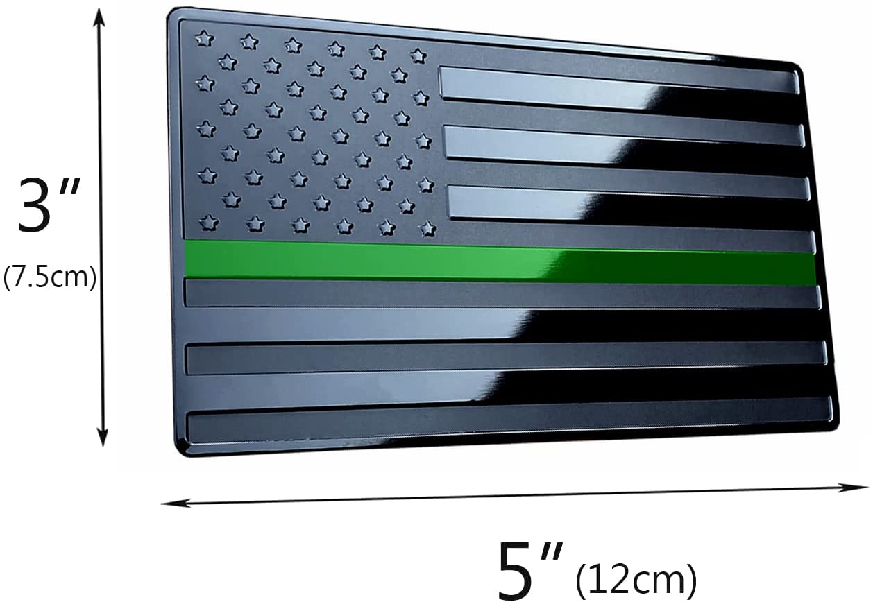 USA American Black Flag Metal Auto Emblem Military Support for Cars Trucks 2pcs Forward and Reverse Set (5"x3", Green Line)