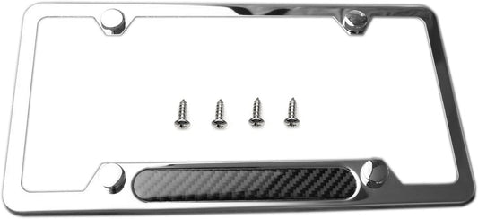 LFPartS Stainless Steel Polished Mirror License Plate Frame (Black Carbon Fiber Domed Insert)