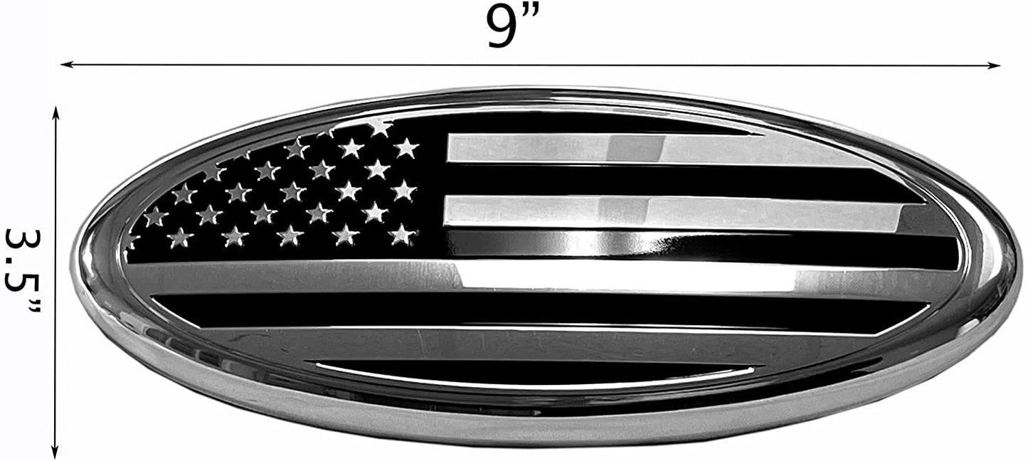 American Black and Chrome Flag Emblem, 7" or 9" Oval Decal Badge Nameplate for Ford F150 F250 F350