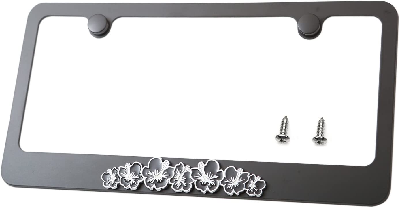 LFPartS Hibiscus 3D Flower Emblem Metal License Plate Frame