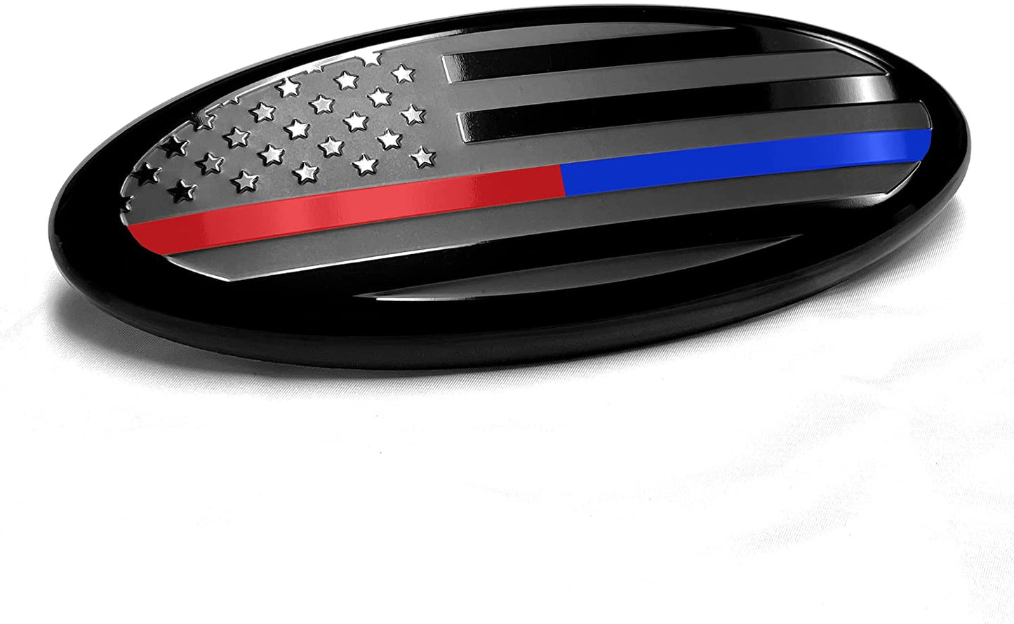 7" or 9'' American Black with Red/Blue Line Flag Emblem, Oval Decal for Ford F150 F250 F350