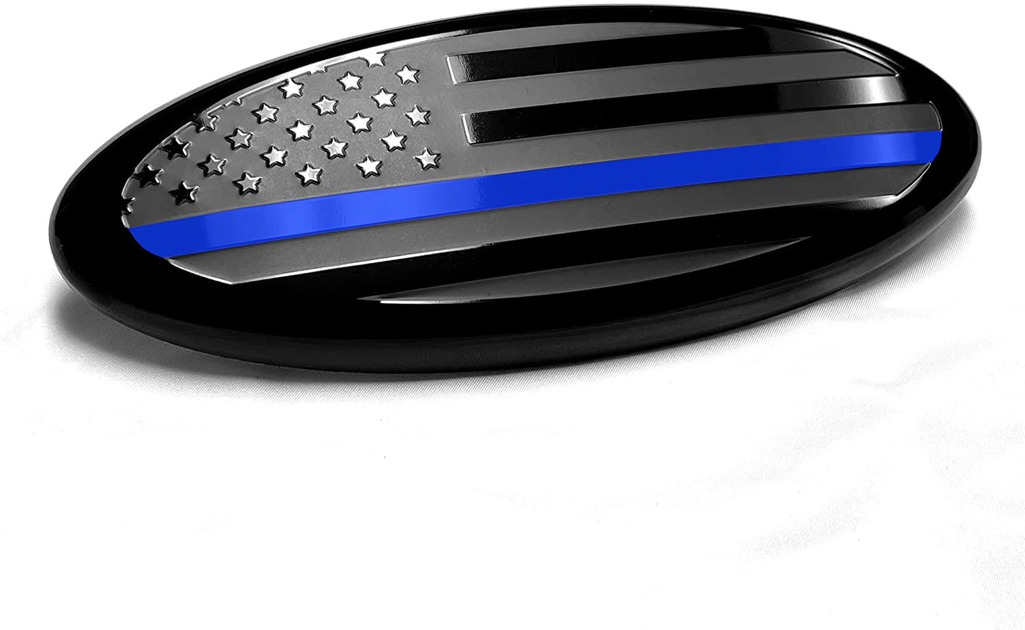 7" or 9'' American Black with Blue Line Flag Emblem, Oval Decal for Ford F150 F250 F350