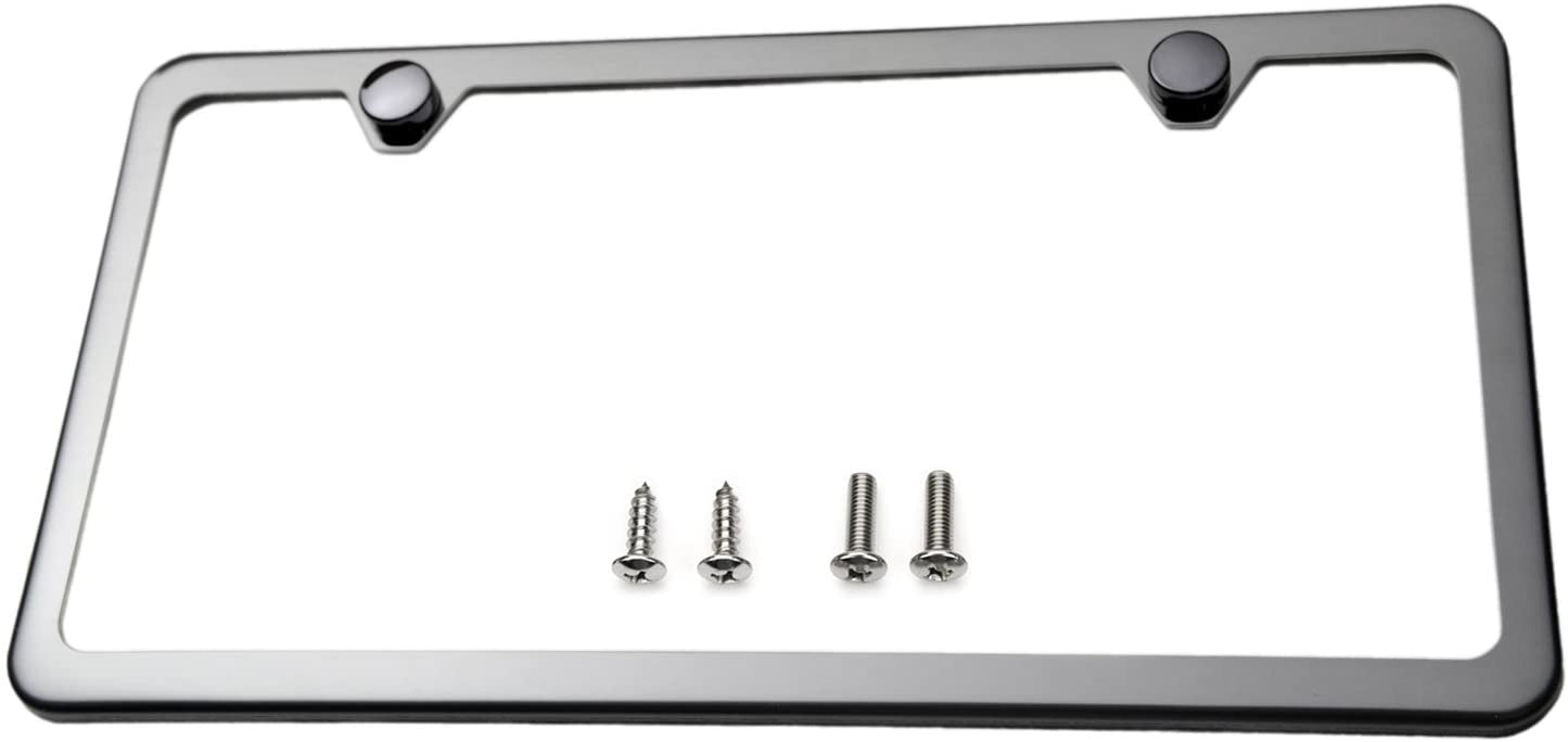 LFPartS Slim Style Polished Stainless Steel License Plate Frame Gunmetal Black Finish
