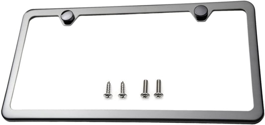 LFPartS Slim Style Polished Stainless Steel License Plate Frame Gunmetal Black Finish