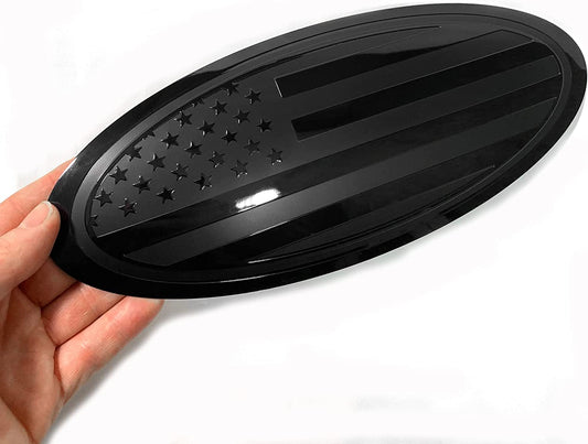9.5" or 12" Black Flag Emblem Grille Aluminum Overlay American for Ford Rear Tailgate and Front
