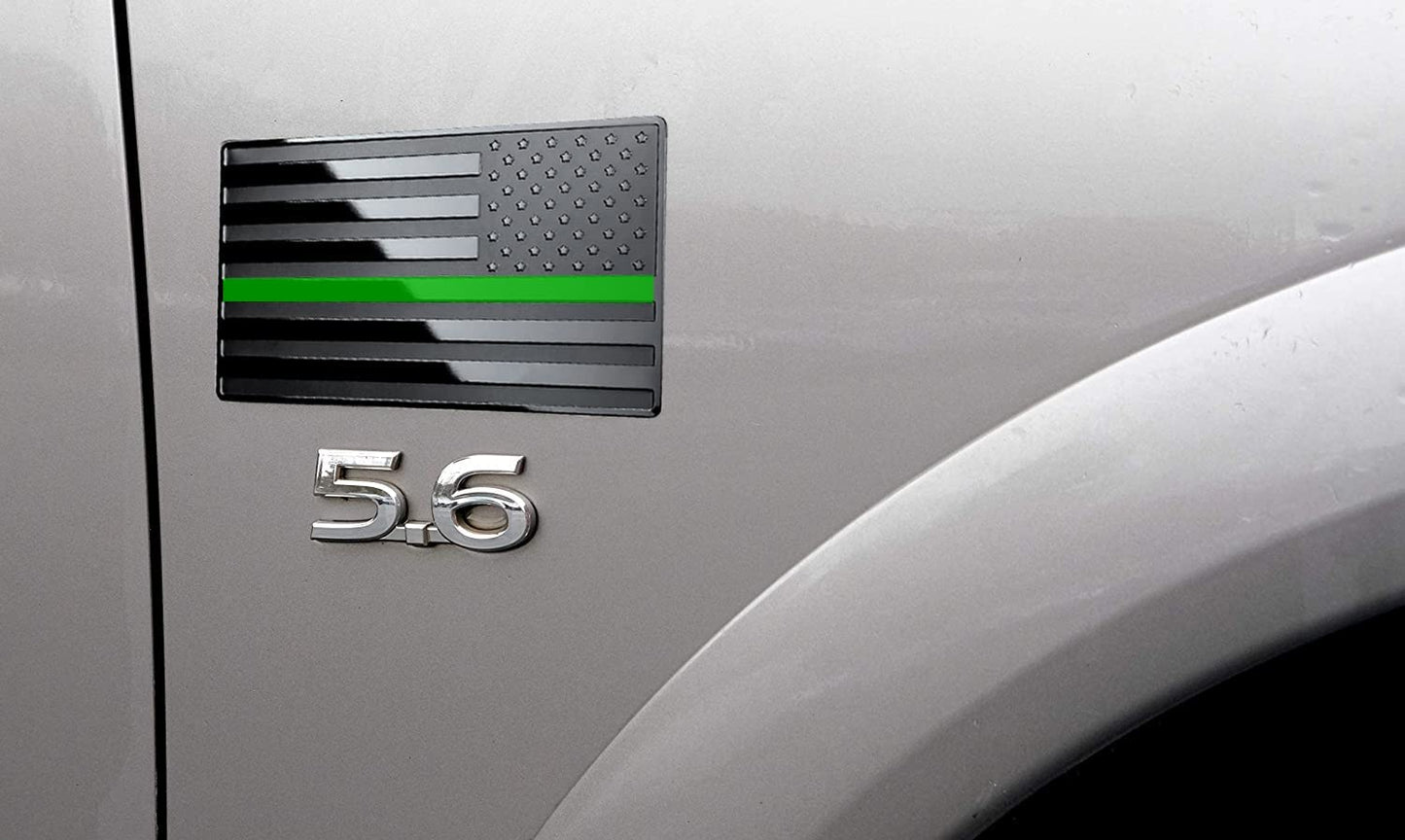 USA American Black Flag Metal Auto Emblem Military Support for Cars Trucks 2pcs Forward and Reverse Set (5"x3", Green Line)