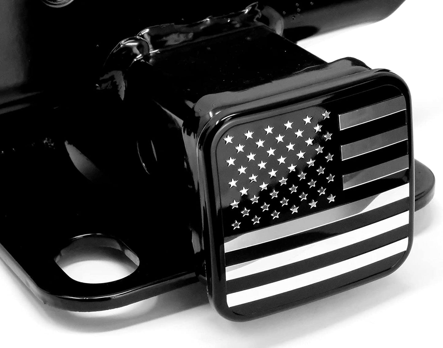 American Metal Flag Trailer Hitch Cover (Black Chrome) Fits 2" Hitch Receivers.