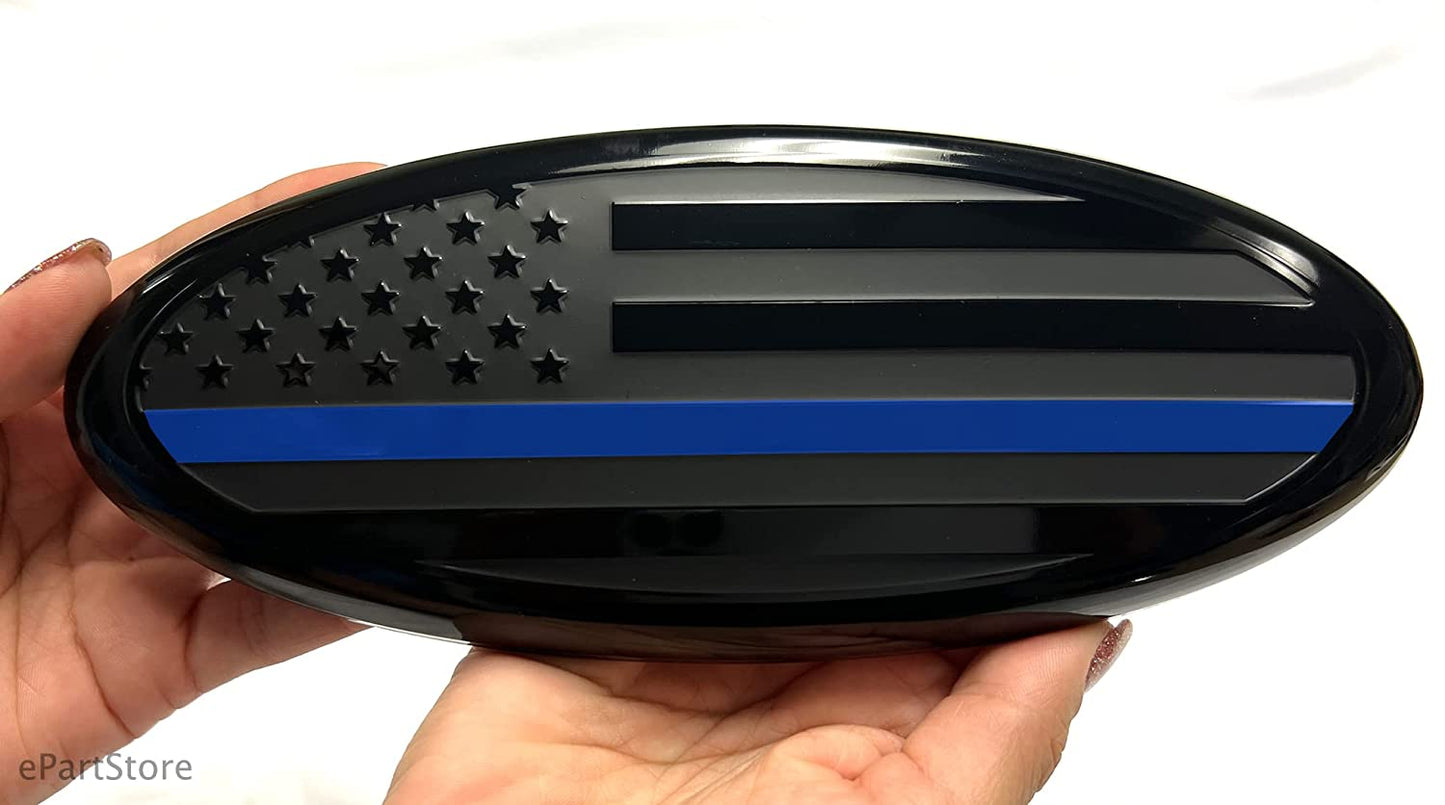 7" or 9'' American Black with Blue Line Flag Emblem, Oval Decal for Ford F150 F250 F350