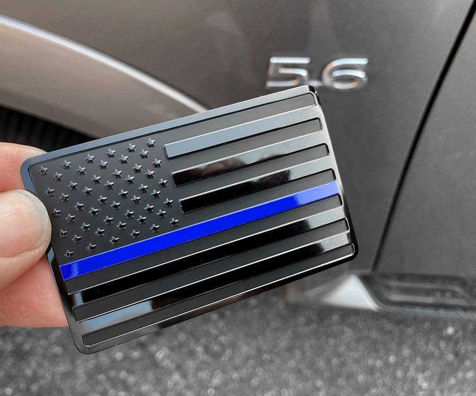 USA Black Metal Flag Emblem with Blue line for Cars, Trucks (3.12" x 2", Black with Blue line, 2pcs Left & Right)